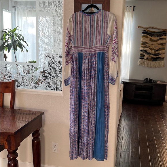 LUCKY BRAND Long Sleeve Bohemian Peasant Tiered Maxi Dress Floral Blue/White S - Picture 4 of 8